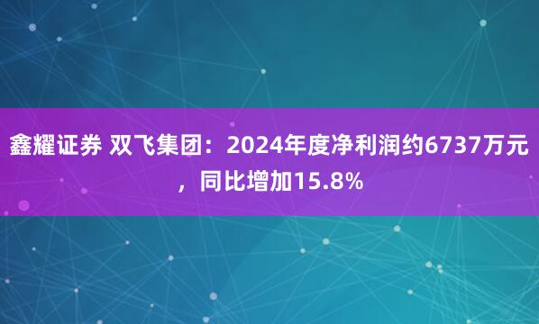 鑫耀证券 双飞集团：2024年度净利润约6737万元，同比增加15.8%